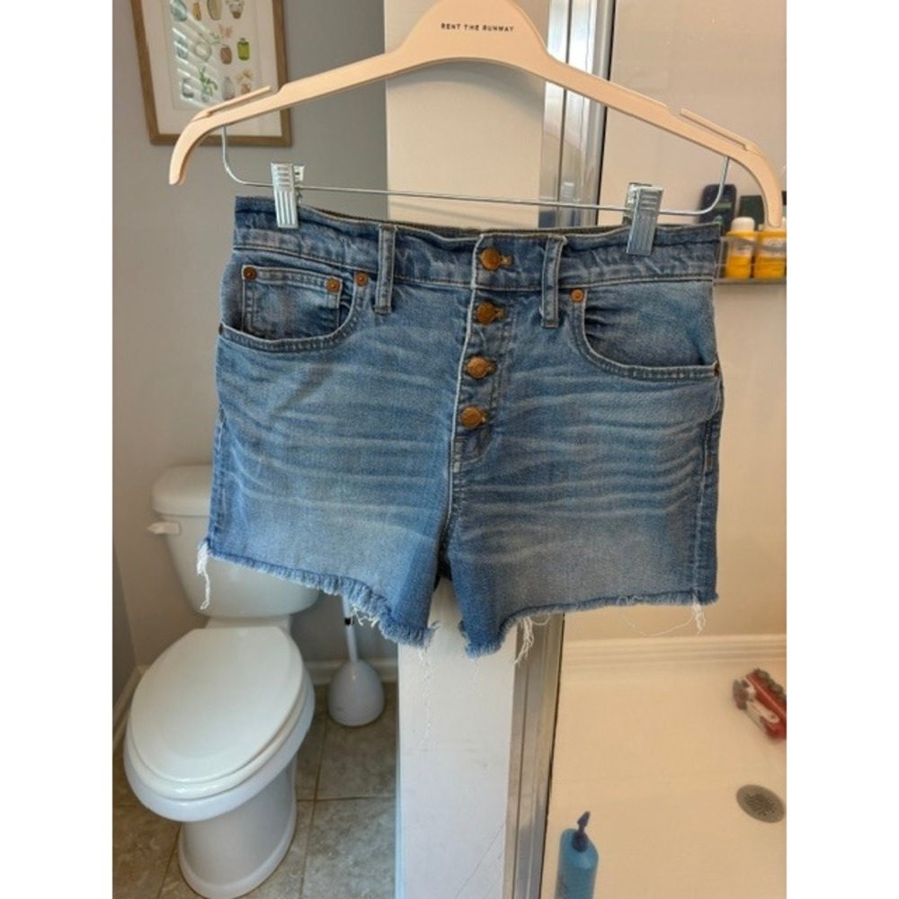 Madewell‎ High Rise Button Fly Denim Shorts Raw Hem Size 27